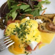 Gluten-free smoked salmon eggs Benedict from Little Next Door